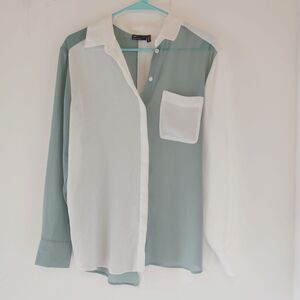 ASOS design color block button down shirt 10 Green White